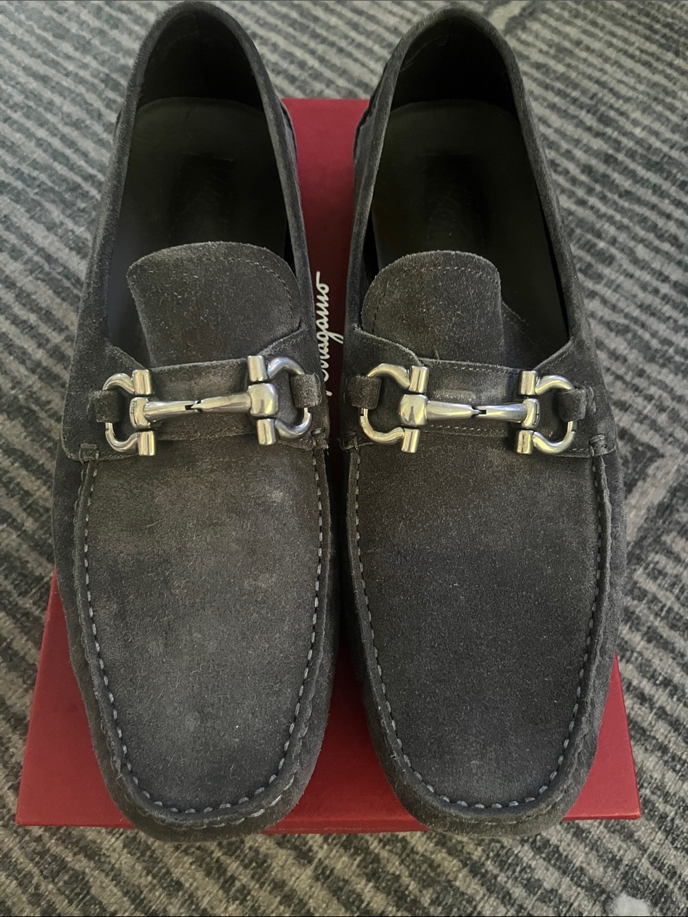 Salvatore Ferragamo Charcoal Suede Bit Loafers